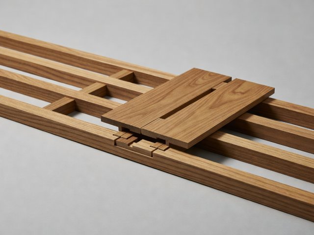 Conceptual detail model showing timber cladding fixed to battens with an accessible joint